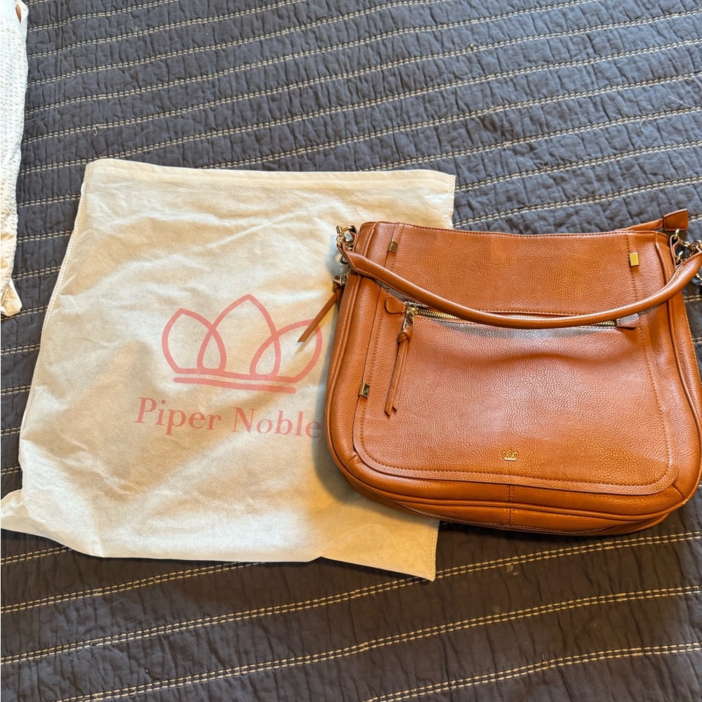 Timeless Tan Leather Shoulder Bag with Gold Accents